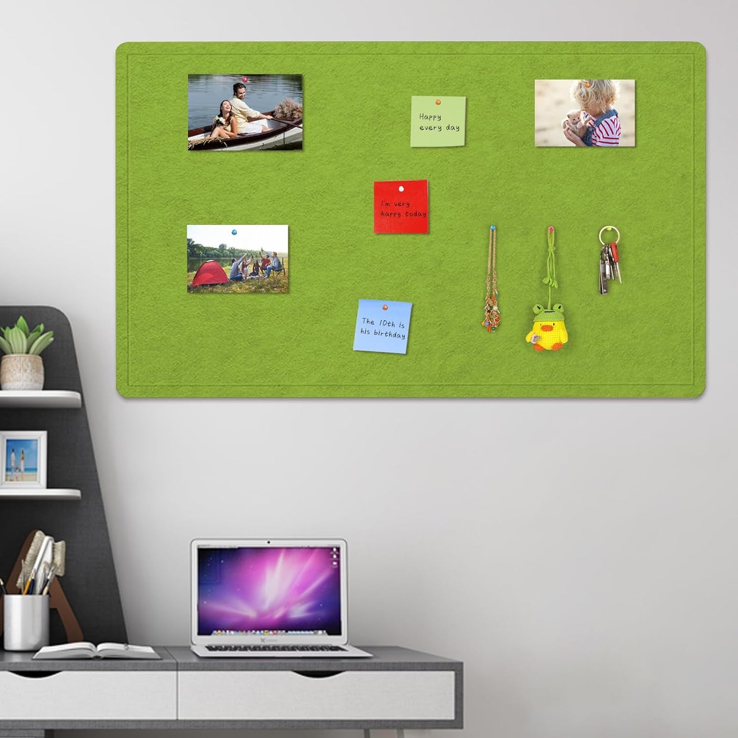 Large Bulletin Board - 60 X 36 inches Cork Board with 30 Pushpin, 5' x 3' Cork Board for Walls Pin Board, Self-Adhesive Felt Board Vision Board Foldable Photo Board for Wall (Foliage Green)