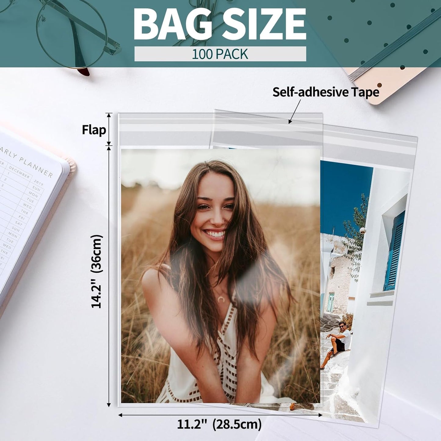 ZBEIVAN 100 Pack 11 1/4" x 14 3/16" Acid-Free Crystal Clear Sleeves Storage Bags for 11x14 Art Prints, Photo Framing Mats, and Craft Wrapping