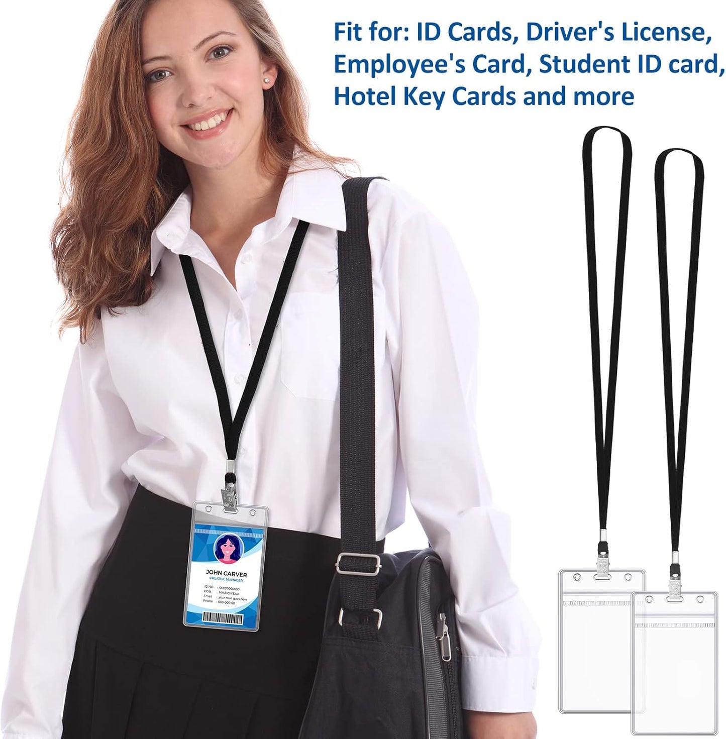 Marspark 200 Pcs Name Tag Lanyards with ID Holder Lanyards for ID Badges Resealable Flat Neck Name Tag with Clip Waterproof Plastic Clear Badges Bulk for School Office Supplies (Black)