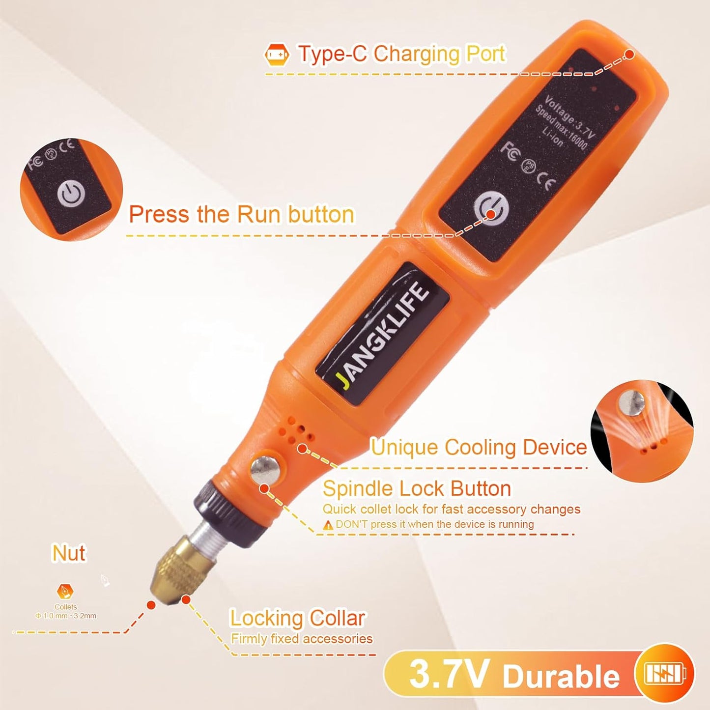Cordless Rotary Tool, 3.7V Mini Rotary Tool Kit with 31 Accessories, 3-Speed Adjustment - Lightweight & Portable - Ideal for Polishing, Sanding, Grinding, Drilling, and DIY Crafts