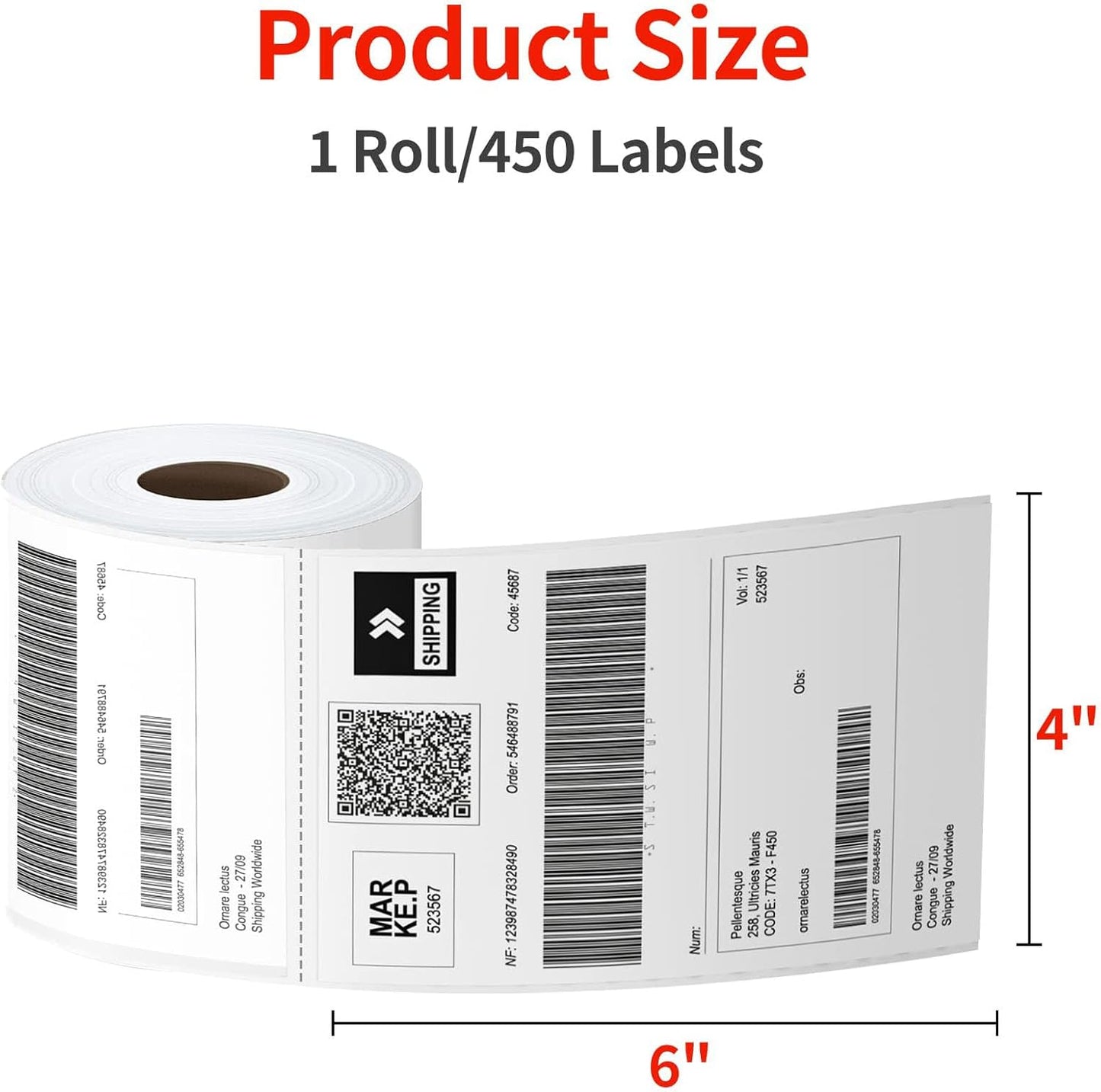 Direct Thermal Labels 4x6-450 Labels/Roll, Thermal Shipping Labels for Zebra 2844 ZP-450 ZP-500 ZP-505,16 Rolls,7200 Labels(NOT for DYMO)