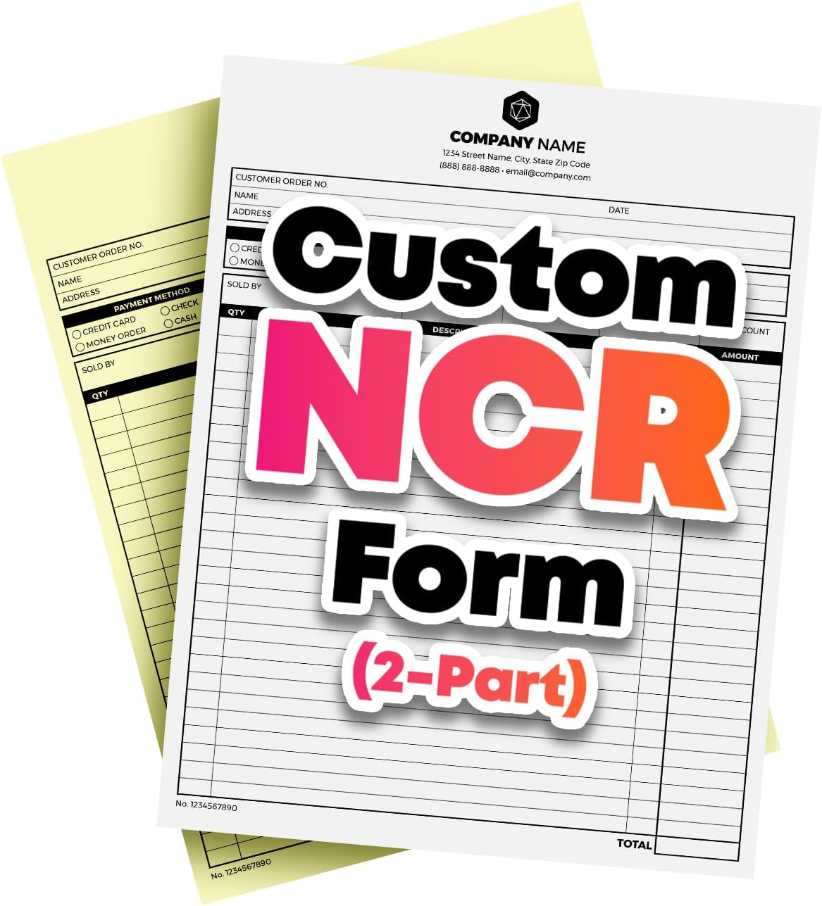 Custom Print 8.5" x 11" Carbonless NCR Forms for Printing Business and Company Invoices, Receipts, Work Orders, Sales Orders, Purchase Orders, Estimates and Quotes - Loose Sheets (2-Part, 100)