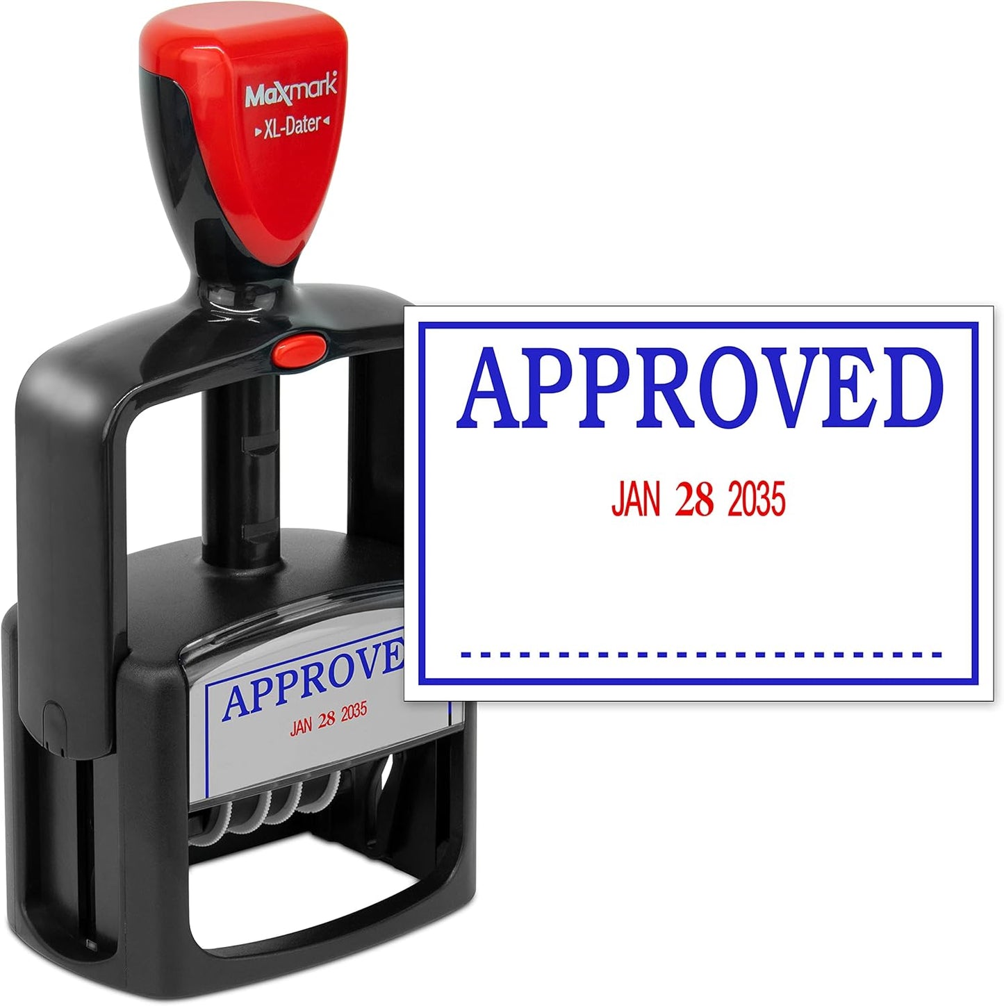 MaxMark Heavy Duty Style 3 Date Stamp with Approved self Inking Stamp - 2 Color Blue/Red Ink