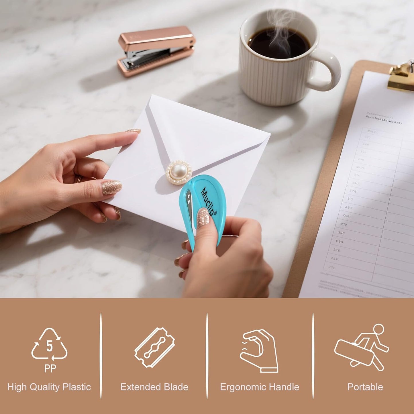 12 Pack Letter Opener Envelope Slitter - Ergonomic ABS Grip, Hidden Stainless Steel Blade,Fast Opener for Envelope,Letter,Mail,Package,Ideal for Office,Home,Business (Boxed)