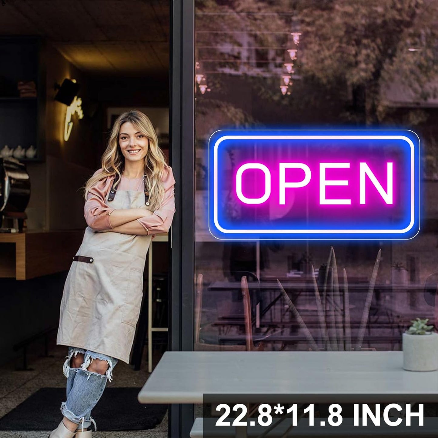 Super Large Open Sign, Neon Open Signs for Business, 23''x 12'' LED Open Sign, Super Bright Open Neon Sign (Blue&Pink), with ON/OFF Switch & Adapter, Neon Light Up Sign for Window Party Wall Bars Coffee Salon Club Hotel,Horiztonal