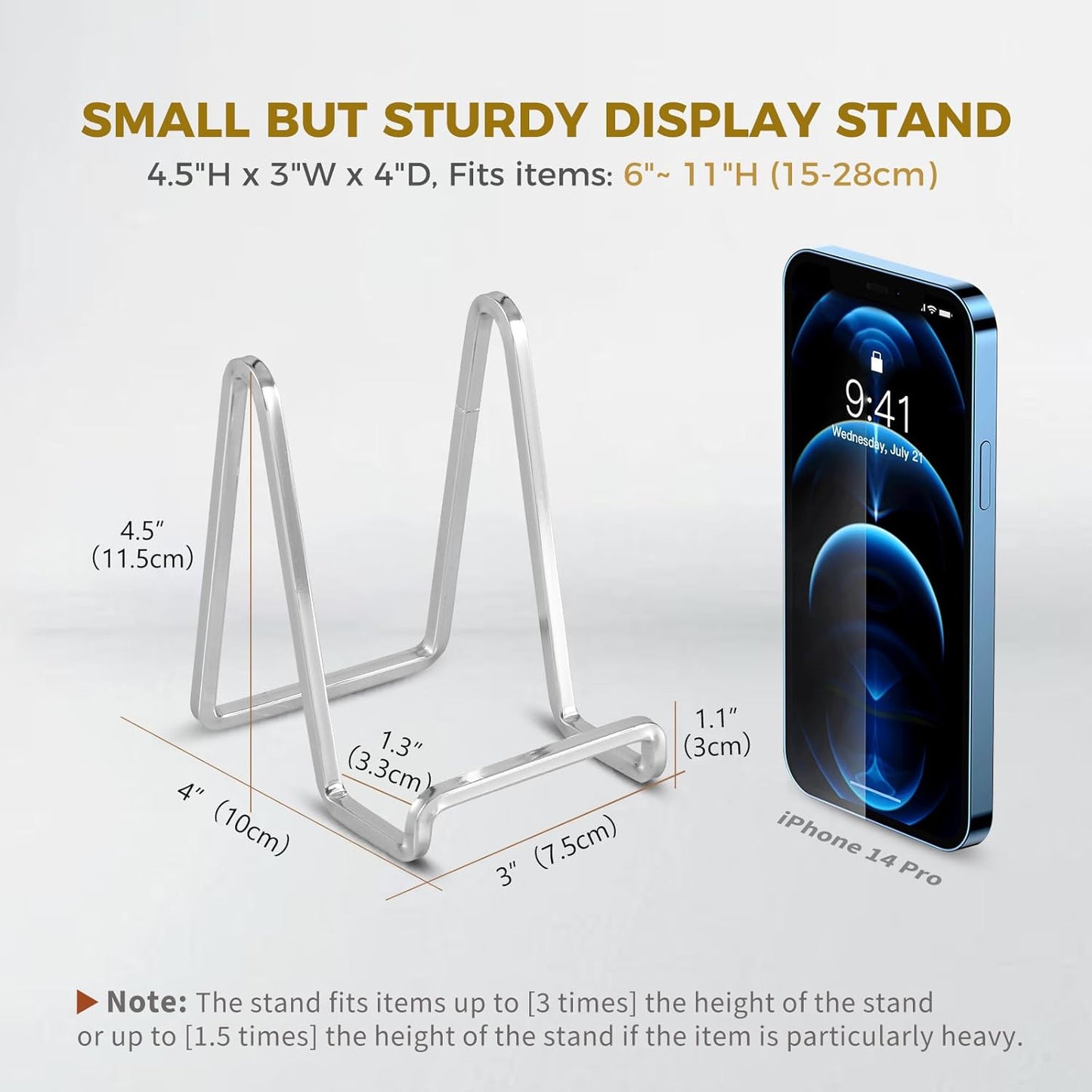 DIDUDIDU Plate Holder Easel Display Stand - 4.5 inch Silver Metal Stand for Decorative Plates, Photos, Picture Frames, Tabletop Art - 1 Piece