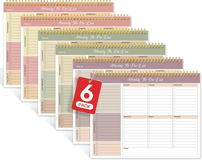 Weekly To Do List Notepad with 52 Undated Sheets（8.5"×11"）6 Pack by Zotia