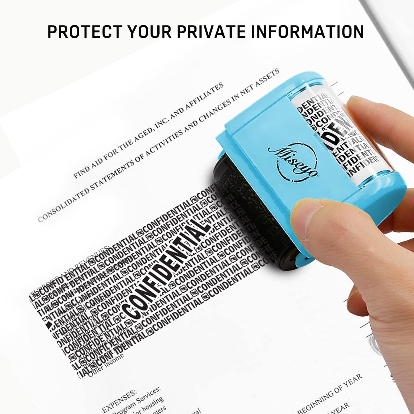 Miseyo Wide Roller Stamp Identity Theft Stamp 1.5 Inch Perfect for Privacy Protection - Blue