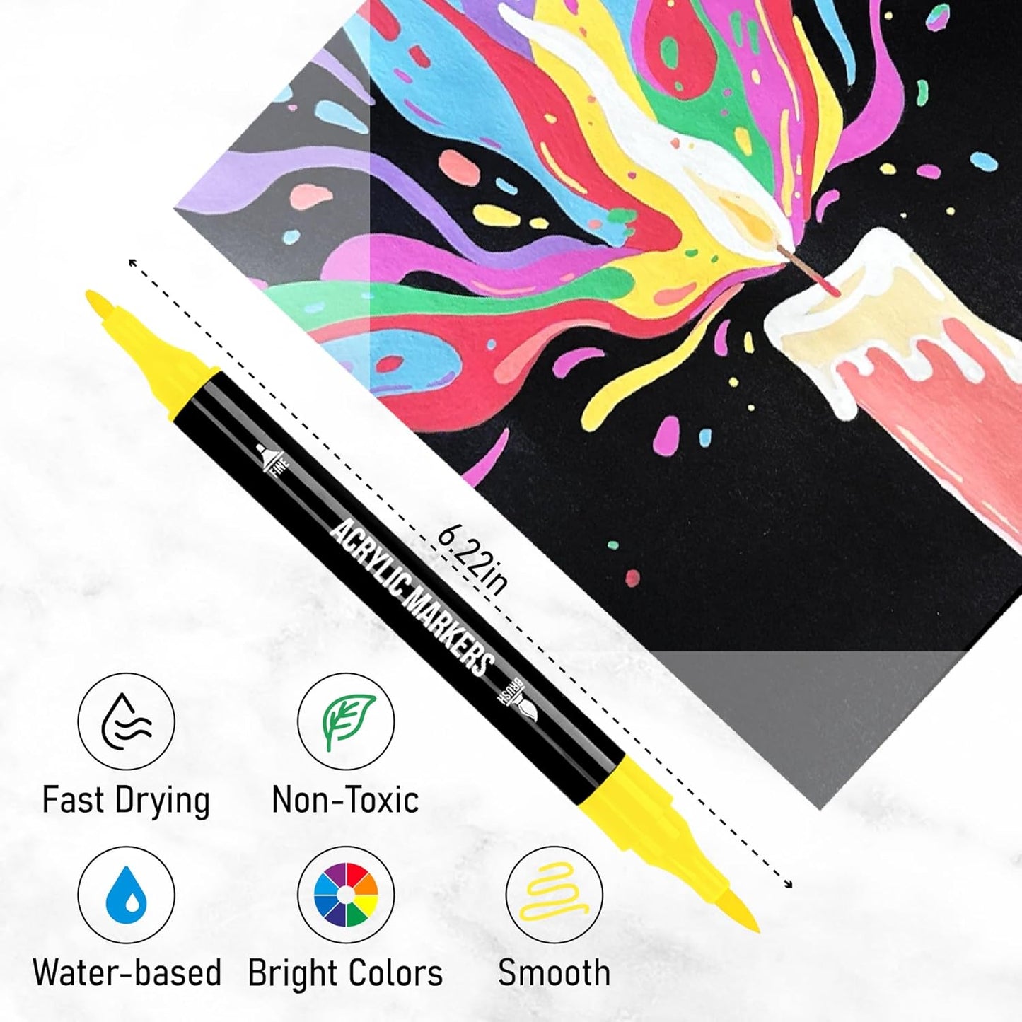 24 Colors Acrylic Paint Markers, Dual Tip with Fine Tip and Brush Tip Pens for Stone, Wood, Calligraphy, Canvas, Ceramic, Metal, Glass, Rock Painting, DIY Crafts Art Supplies Kit