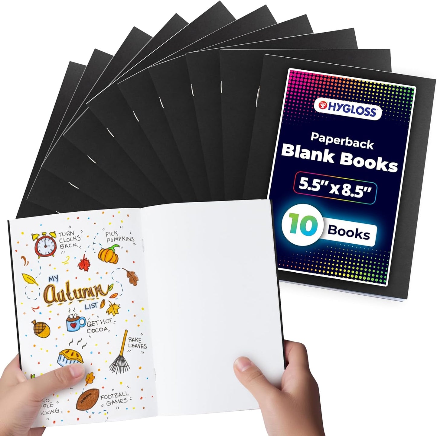 Hygloss Blank Books 5.5 x 8.5 Inches - 10 Pack – Black Color Paperback for Drawing & Writing – Empty Books for Journaling, Sketching or Arts & Craft