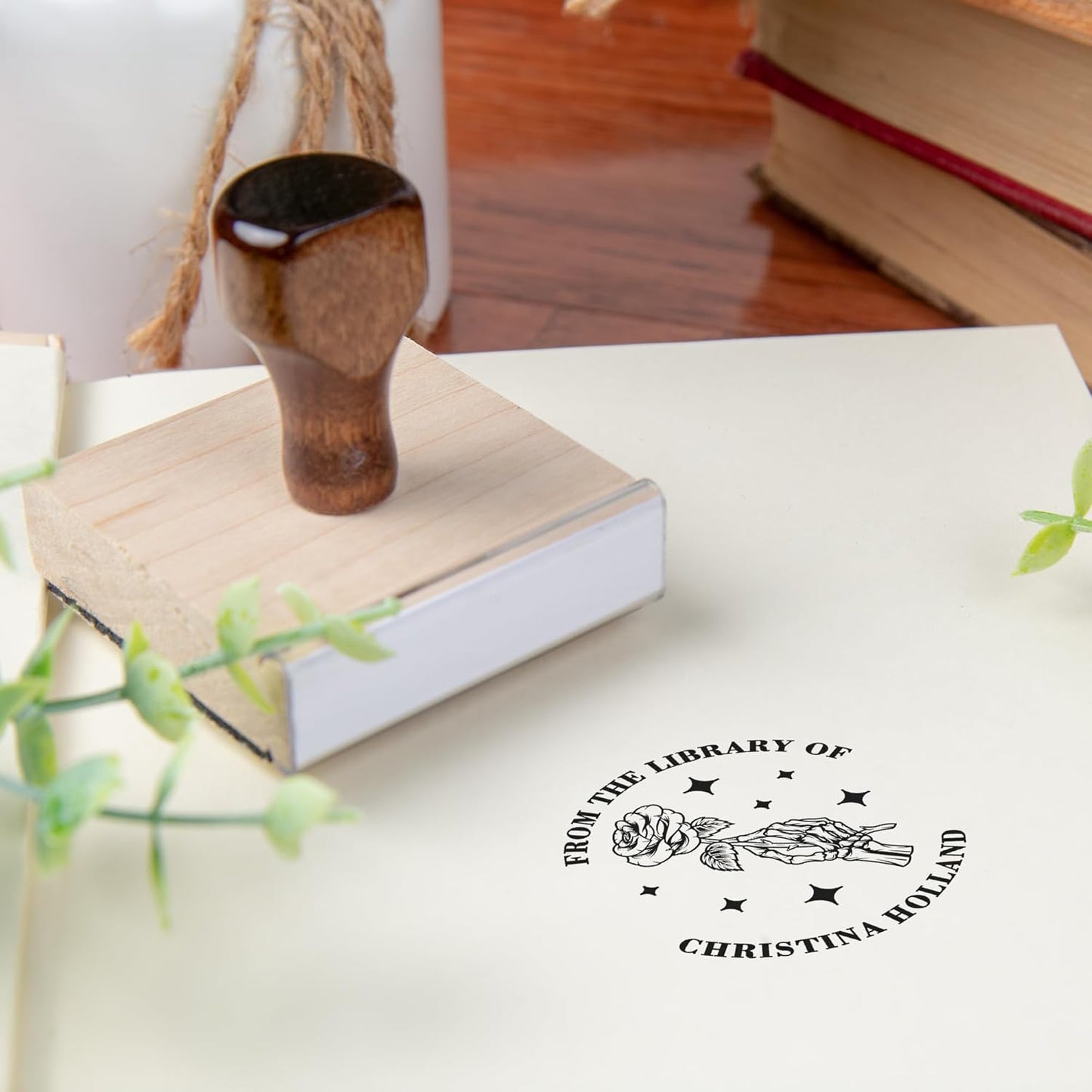 from The Library of Embossers & Stamps for Fantasy Book Readers | Custom Embosser | Custom Stamp | Ex Libris | Elevate Your Fantasy Collection of Stories and Novels (Design 17, Wood Hand Stamp)