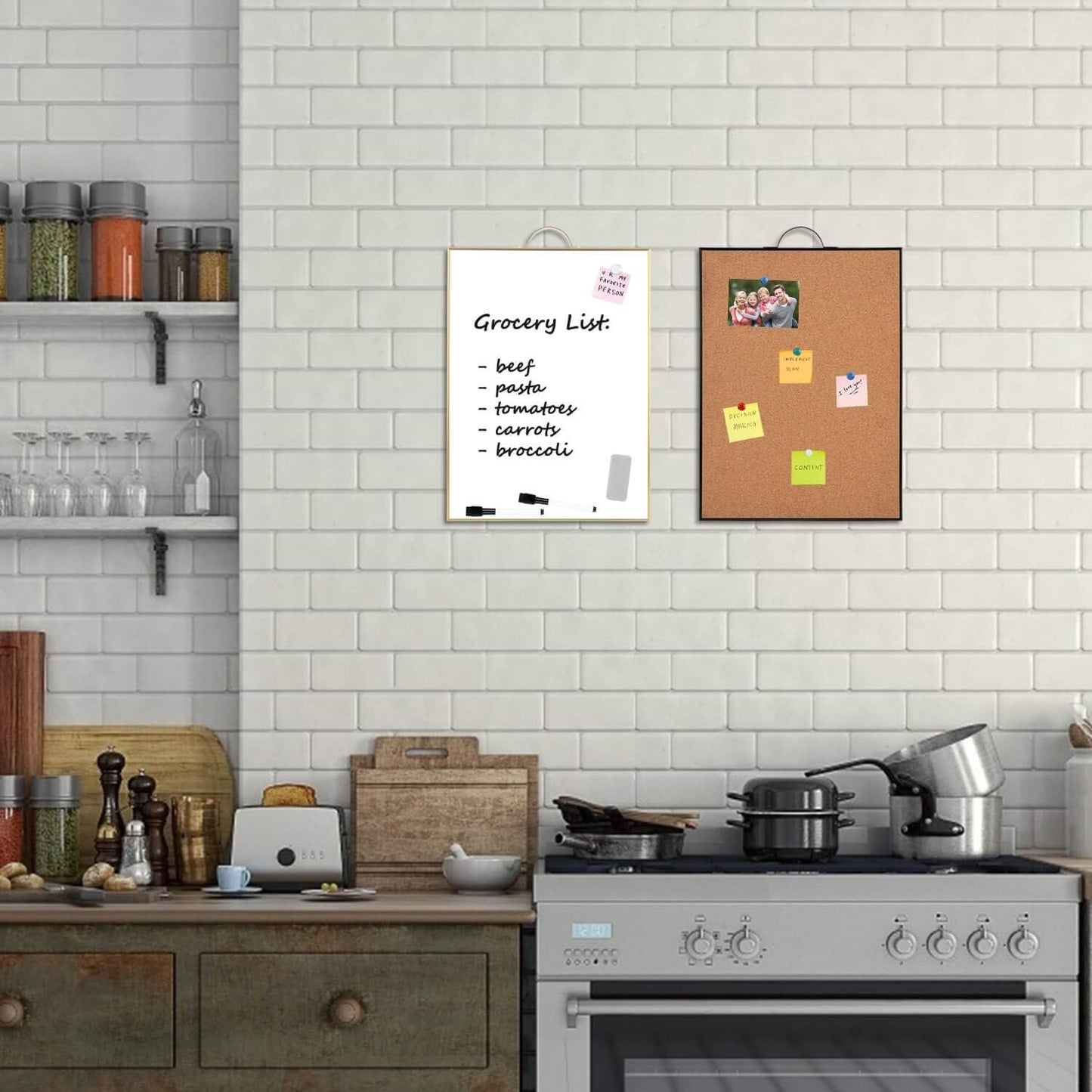 Small Whiteboard Cork-Board Combination for Wall - 16" x 12" Portable Aluminum Frame Magnetic Dry Erse Board Mini Bulletin Cork Board 2 Pack with Holder for School, Office, Home