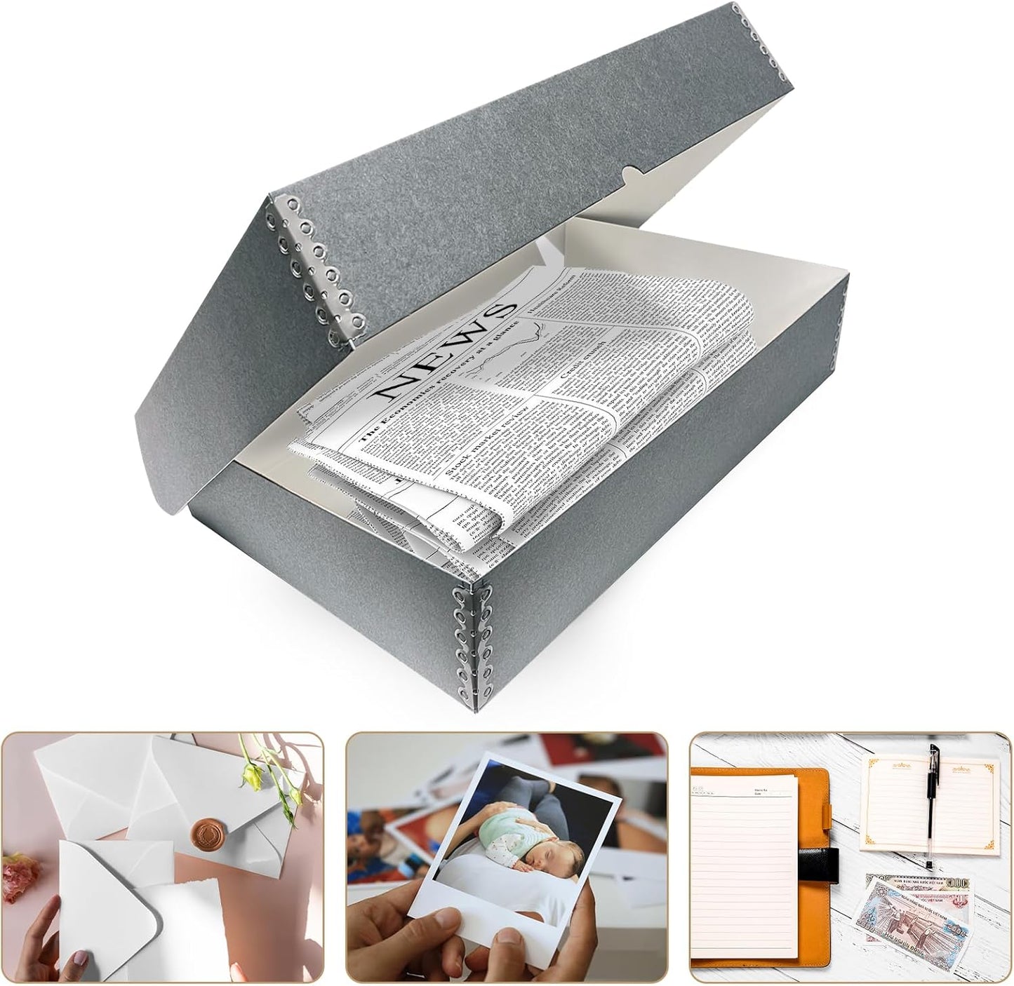 Lineco, 10x15 Clamshell Archival Folio Storage Box, 3" Deep, Acid-Free with Metal Edge Preservation Box. Preserves Picture Magazines Longevity, Organize Photos or Documents, Artwork, DIY