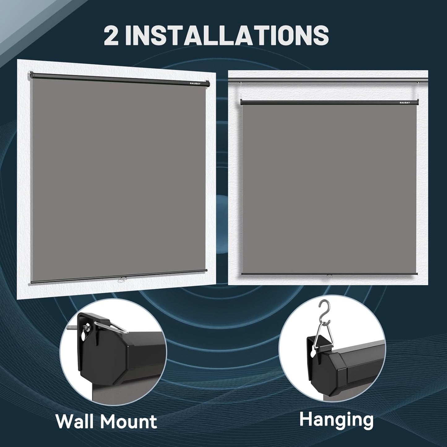 RAUBAY Retractable Pull Down Grey Screen Backdrop - 78.7" x 86.6" Collapsible Wall-Mount Background for Professional Video Production, Photography, TikTok and Video Conferencing