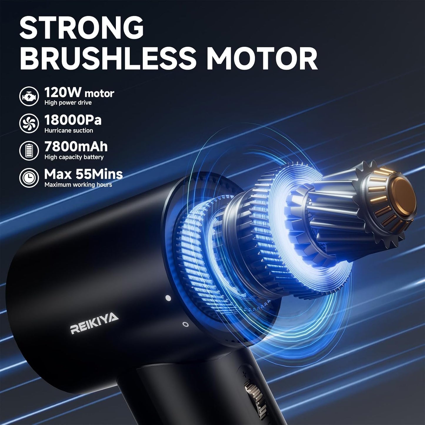 REIKIYA Compressed Air Duster 150000RPM Portable Air Blower for Computer, Keyboard with LED Light, 7800mAh Rechargeable 18000Pa Cordless Portable Vacuum Cleaner for Car Home Office