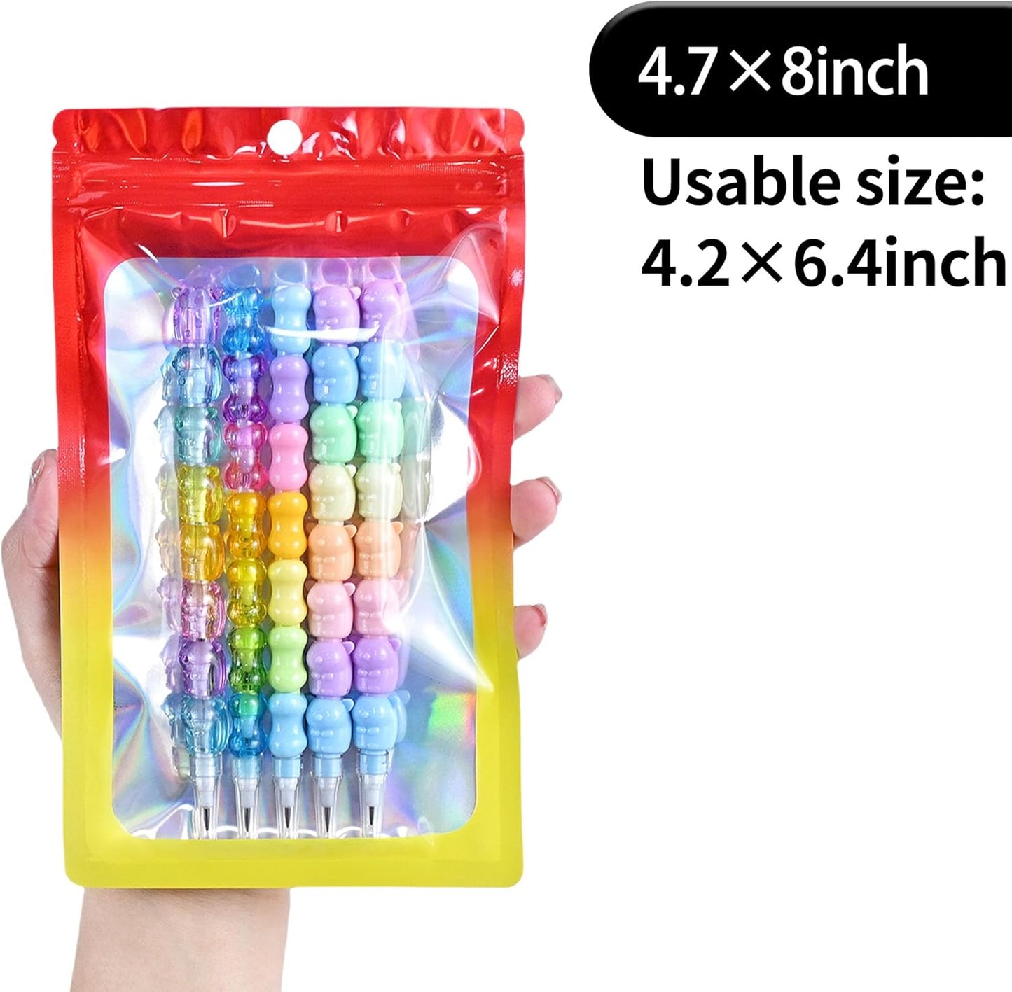 Resealable Mylar Pouch Bag Great for Office Home Party Favor Food Storage (100PCS, Red and Yellow Color, 4.7 x 8 inch)