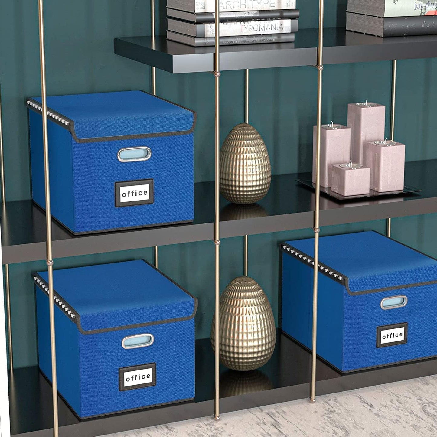 Huolewa Decorative File Organizer Boxes Office Document Storage with Lids, Portable Collapsible Linen Hanging Filing & Storage Boxes for Office/Decor/Home (Royal Blue) -14.9 x 12.7 x 10.8 inch -2 Pack