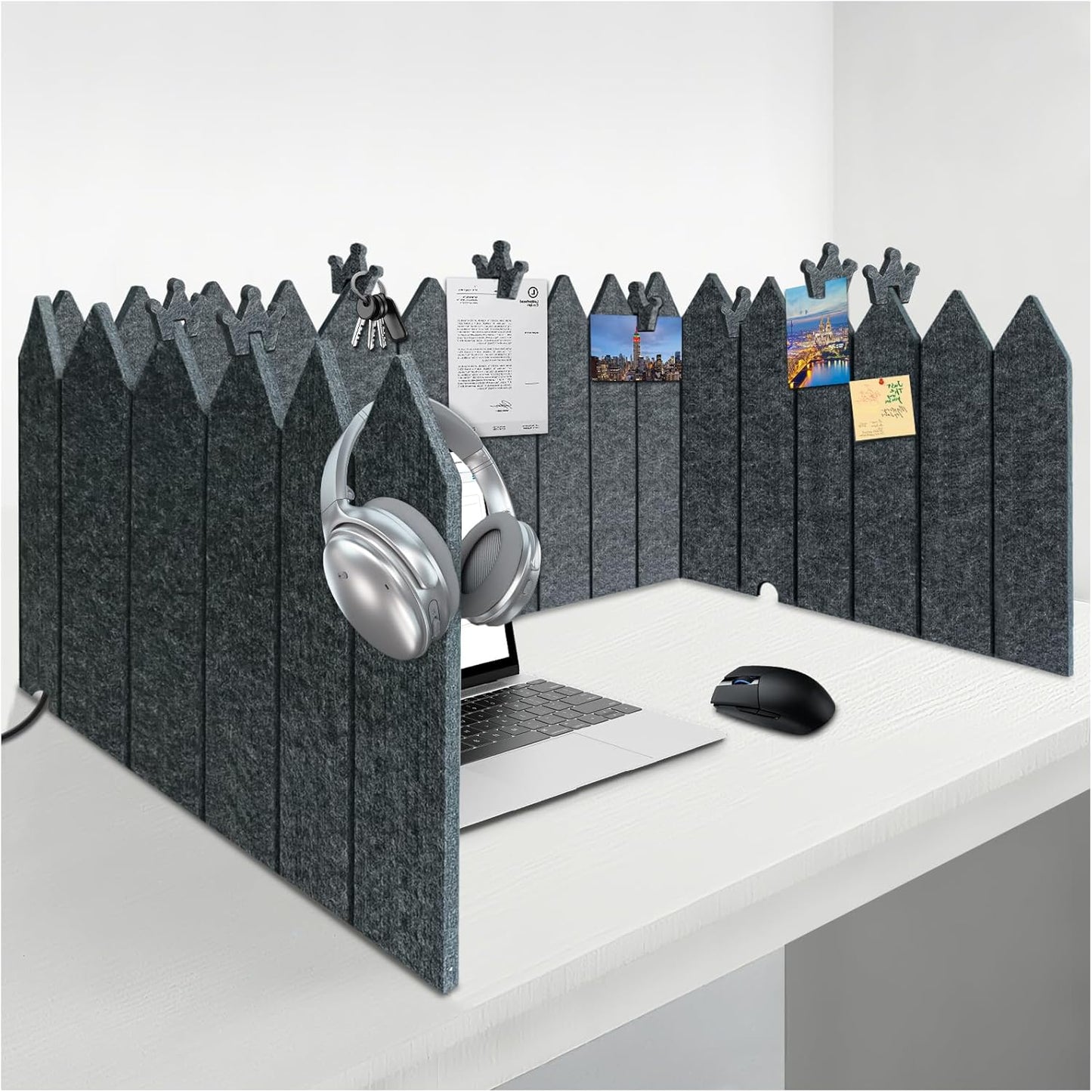 BXI Foldable Felt Desk Divider, 16.5 x 86 Inches Non-Tip Privacy Panel Partition, Versatile Cubicle Shield with Clips for Hanging Notes & Items, Acoustic Table Screen for Office Home Classroom