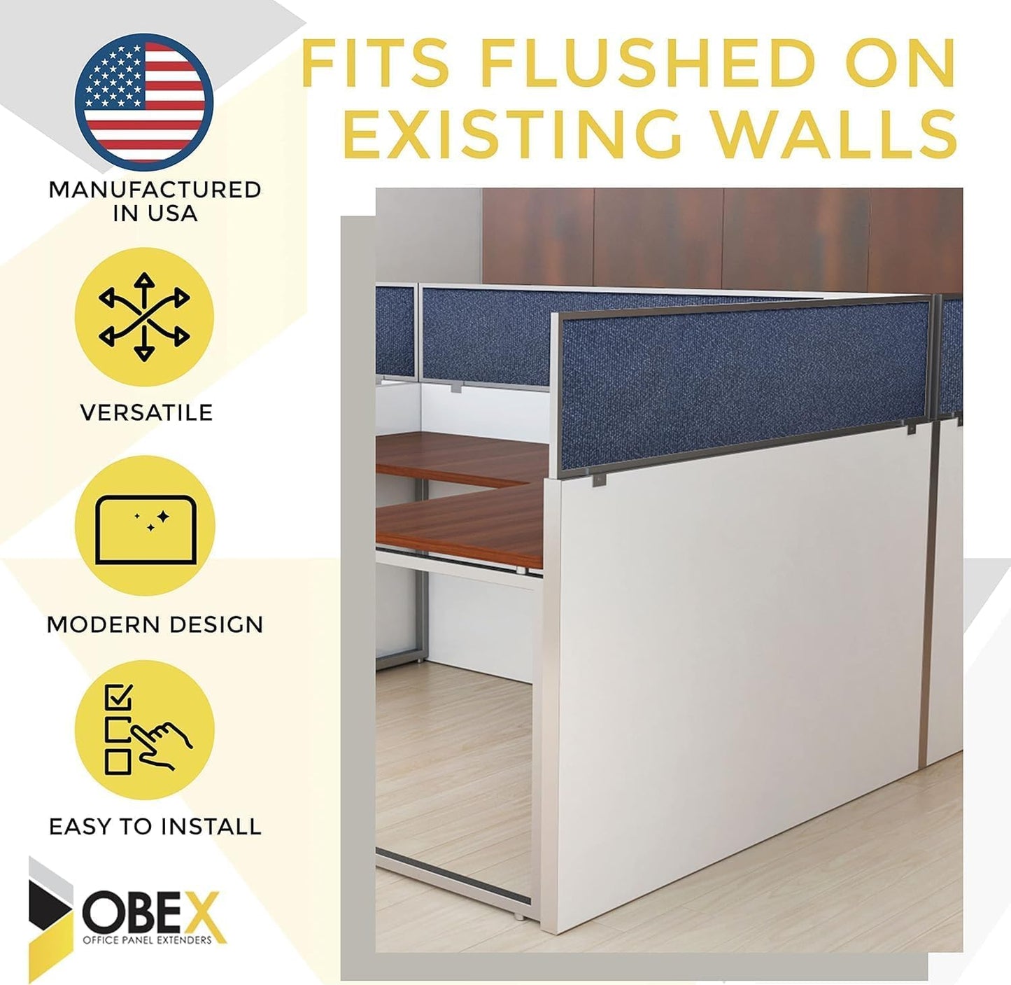 OBEX Acoustical Cubicle Privacy Screen Extender Desk Panel & Office Divider, Add Separation & Block Noise, 12" x 72", Slate