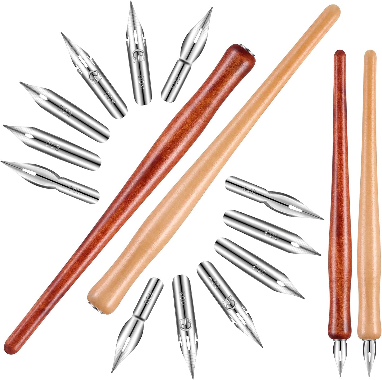 Chinco 14 Pcs Dip Pen Nibs Holders with Comic Calligraphy Wooden Drawing Pen Holder with Stainless Steel Nib for Writing Painting Signing Present