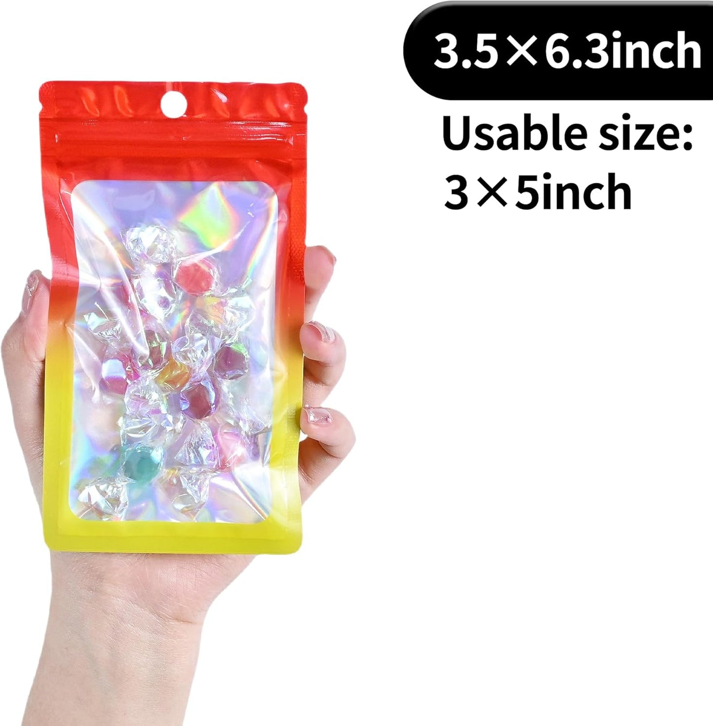 Resealable Mylar Pouch Bag Great for Office Home Party Favor Food Storage (100PCS, Red and Yellow Color, 3.5 x 6.3 inch)