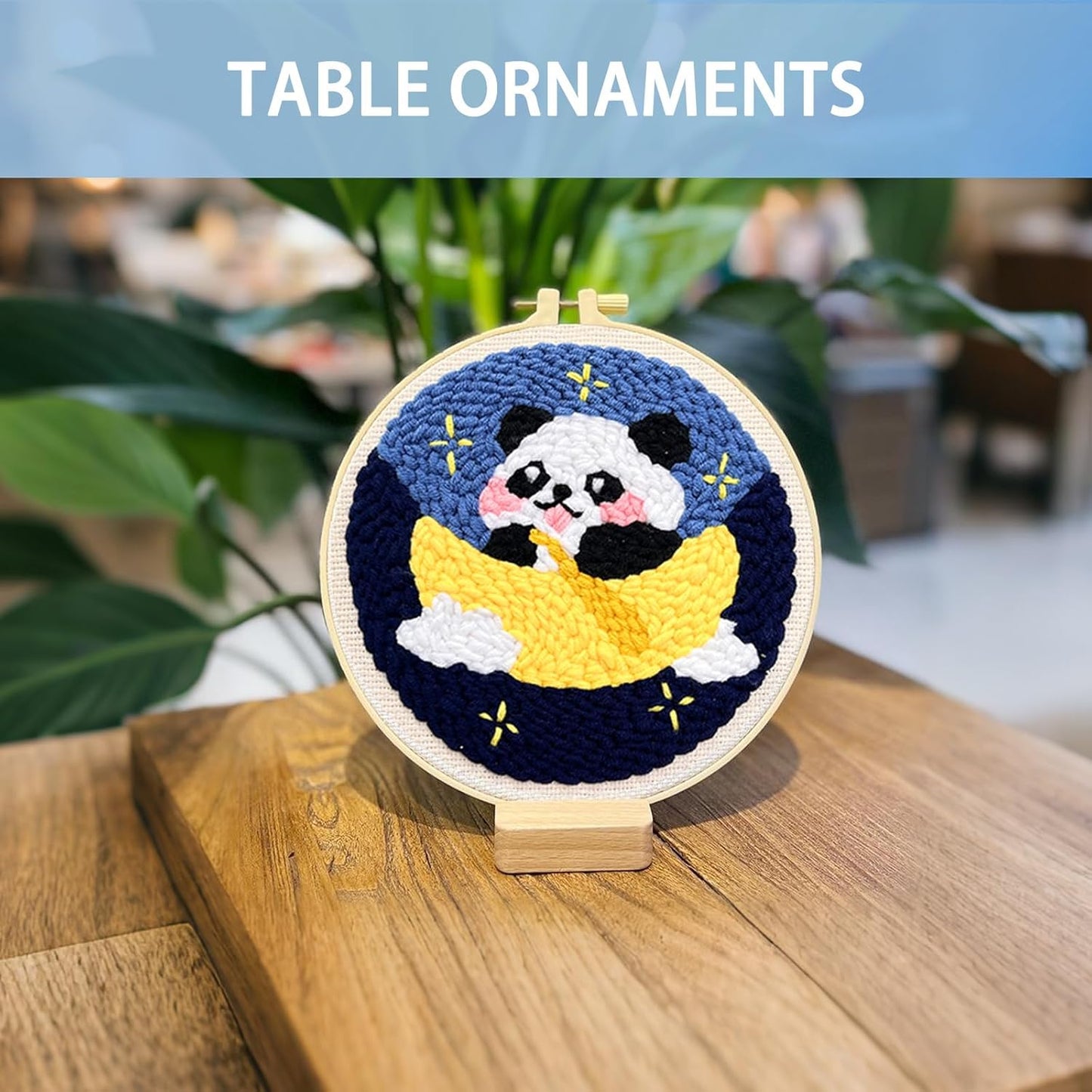 Danvk Panda Punch Embroidery Kit with Embroidery Fabric, Hoop,Scissor,Punch Needle and Yarns, Hand Craft Gift,DIY Embroidery Kits, Hand Punch Needle Kit for Women and Kids Beginners(Panda-Hanging)