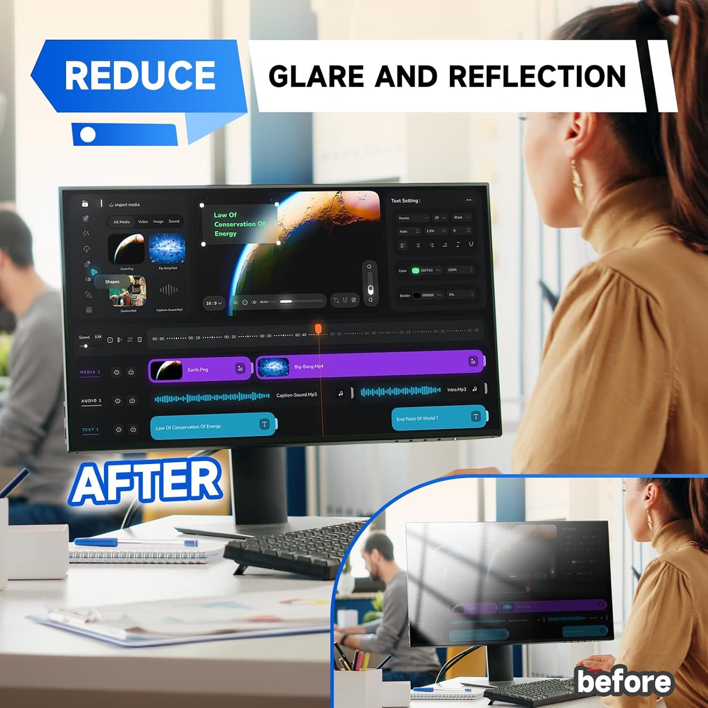 IPROKKO 【2 Pack】 24 inch Anti-Blue Light monitor Screen Protector for 16:9 Widescreen,Removable Anti Glare Blue Light Blocking Screen Filter，LED PC Anti-UV Eye Protection Filter Film