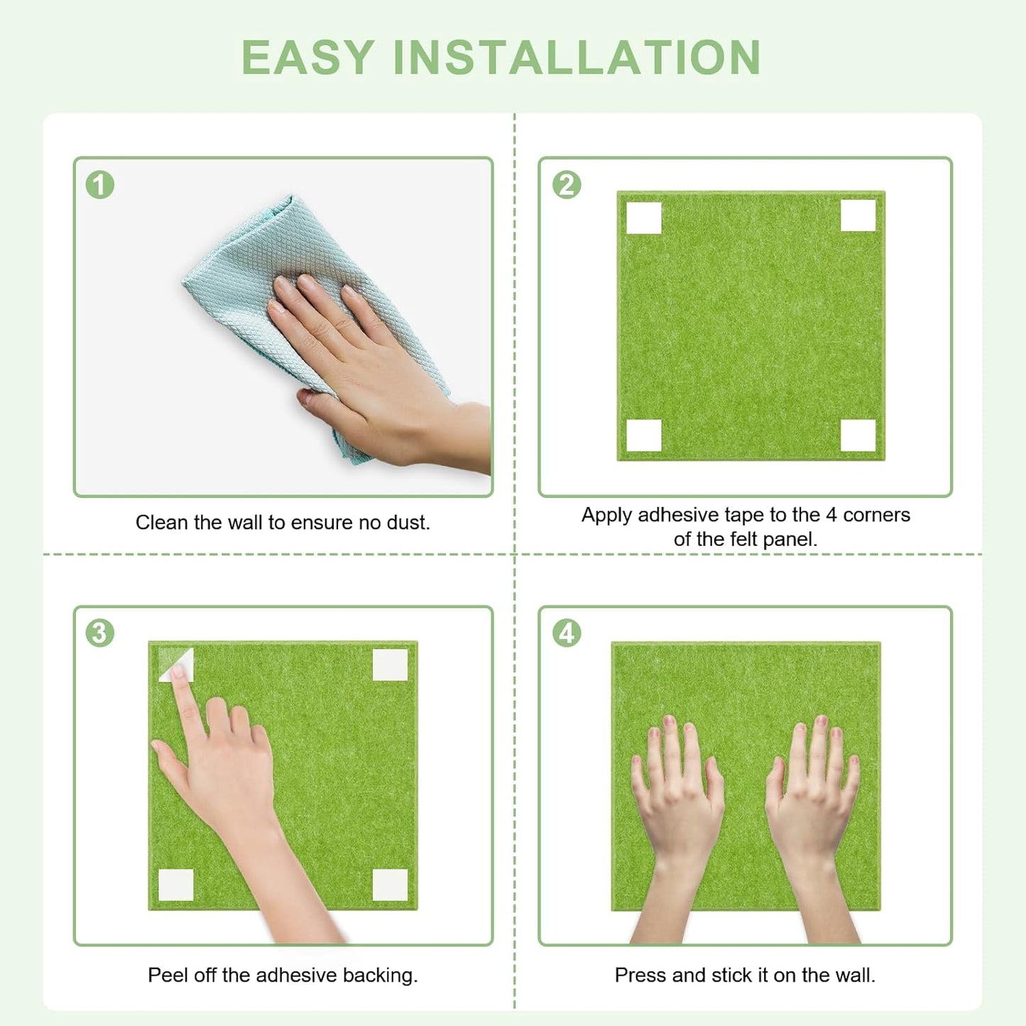 Large Cork Board for Wall 12 Pack, Bulletin Board 48" X 36", Felt Board Wall Tiles with 72 Damage-Free Removable Pads & Push Pins, Alternative Pin Board Cork Board for Office Home, Green