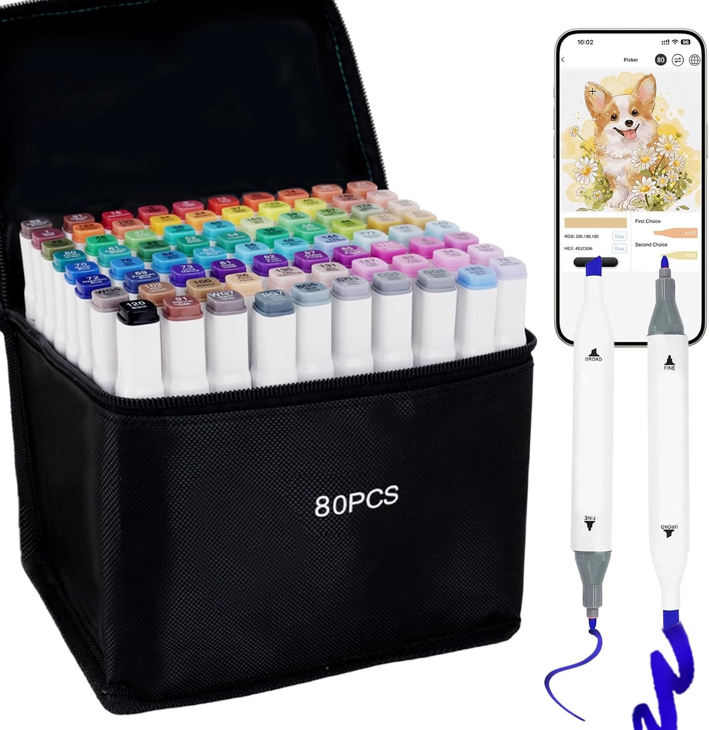 Alcohol Markers with APP, 80 Colors Dual Tip Art Marker for Adults Coloring Books, Alcohol Based Illustration Markers Set for Adult Artist Drawing Sketching Painting Lettering Cards