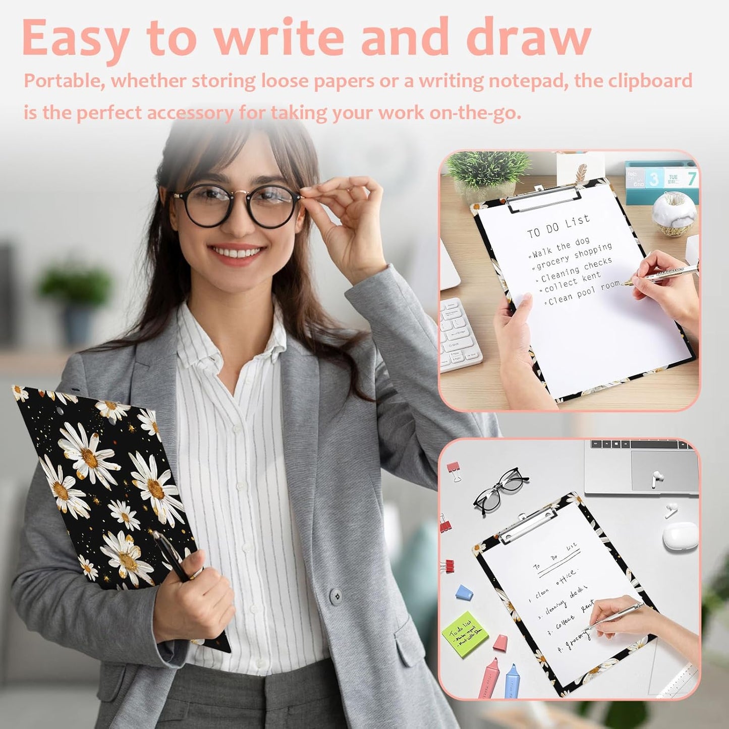 White Daisy Plastic Clipboards,Cute Fashion Clipboard Decorative 8.5" x 12.5"Standard A4 Size Clipboards,Acrylic Clipboard for Teacher,Social Worker,Students,Nurse,Office Supplies