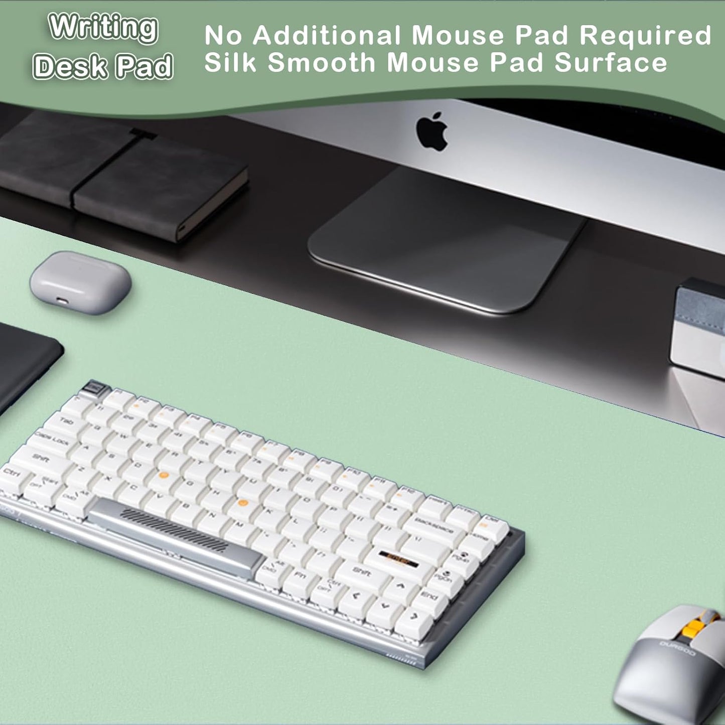 Boutilon Leather Desk Pad Protector,Non-Slip Mouse Pad,Laptop Desk Pad,Office Mouse Mat,Waterproof Leather Desk Blotter,Desk Writing Pad for Office and Home (S-Green,24"x 14")