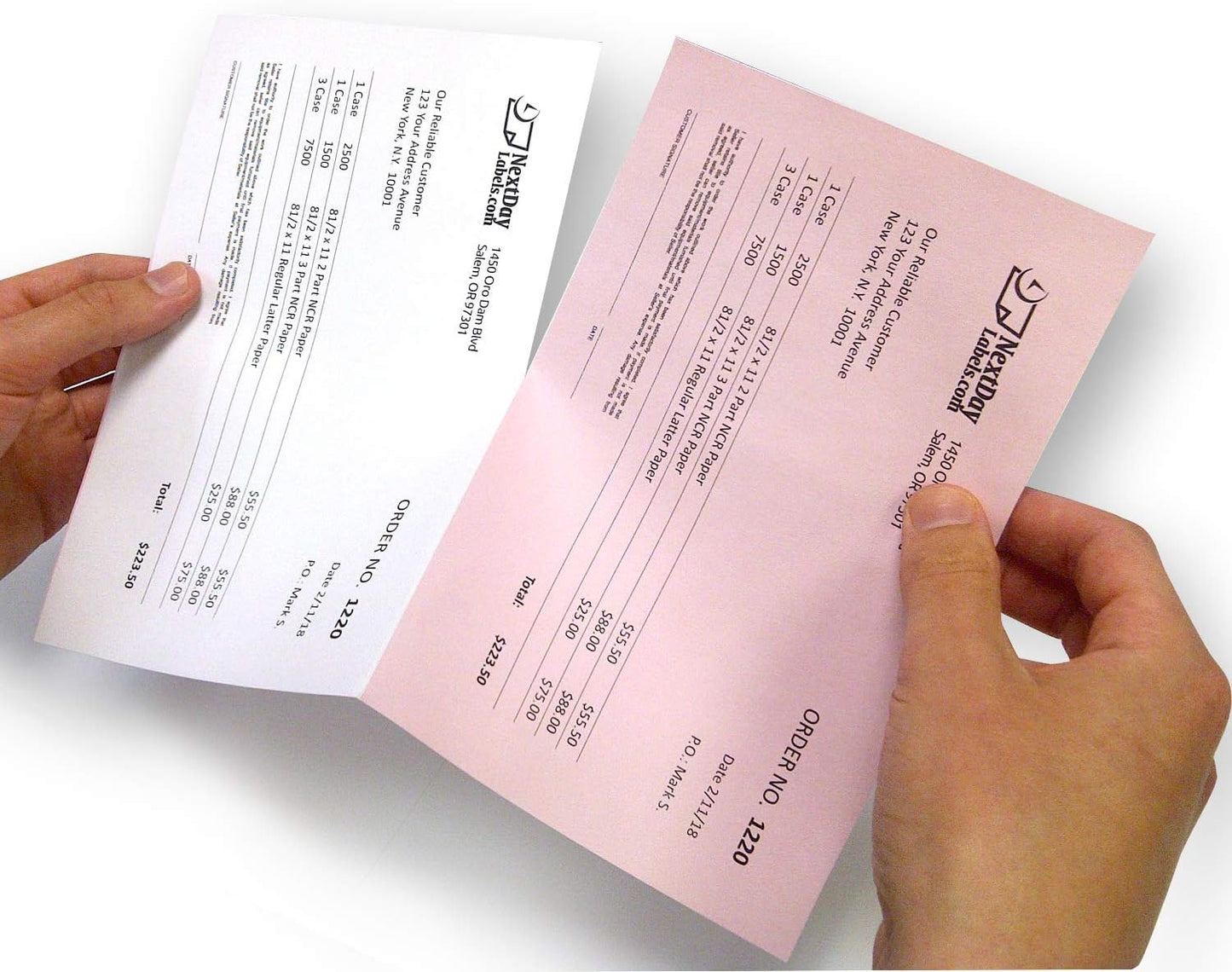 NextDayLabels - Case of 2,500 Sheets 8-1/2 x 11" 2 Part Perforated Paper, Great for Invoices, Receipt, Statement etc. (White/Pink)