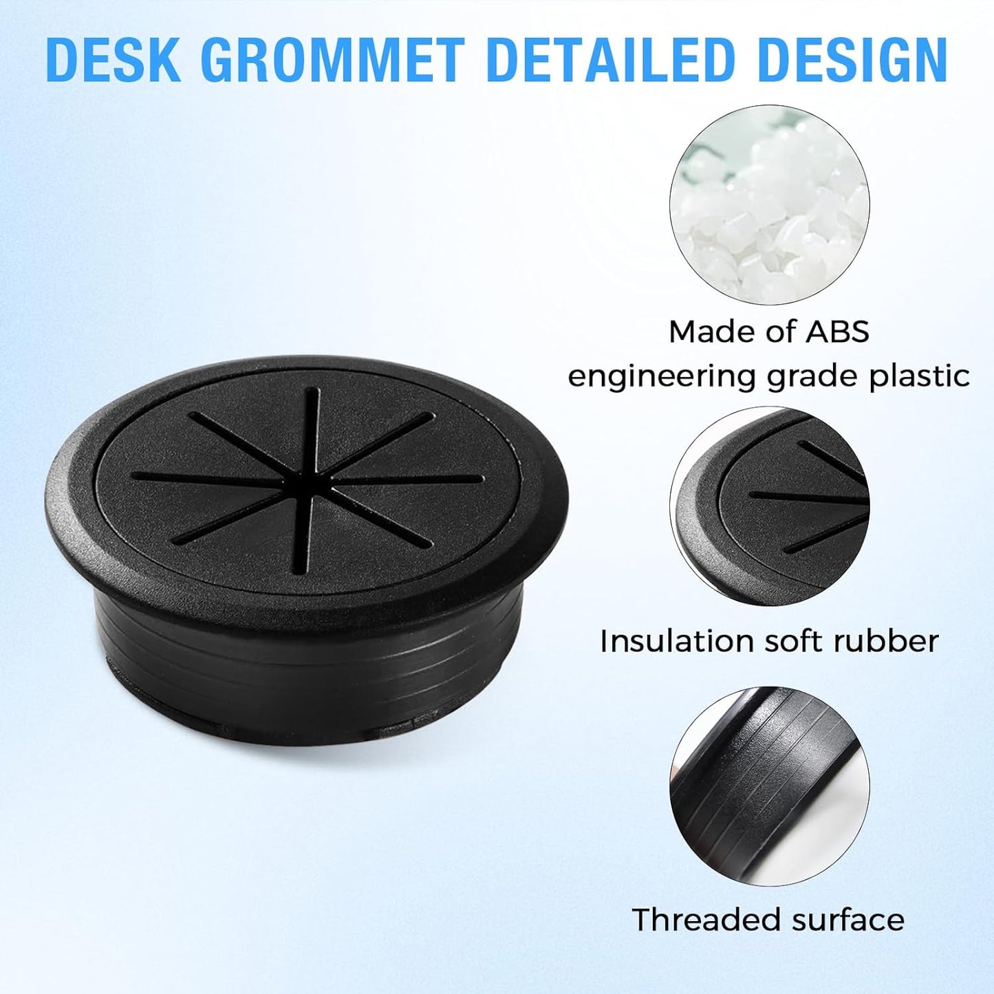 Desk Grommet 2" (50 mm), Desk Hole Cover for Cables Grey, Cable Grommet ABS Plastic, Desk Hole Grommet for Office and Home Table Cable, Detachable & Flexible Cable Cord Organizer-2 Pcs
