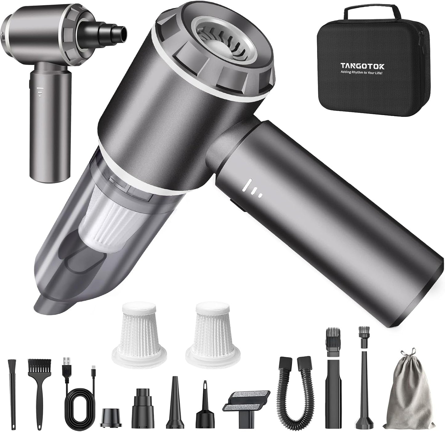 80,000RPM Cordless Car Vacuum & Air Duster 4-in-1 High Power 20000PA Handheld Blower/Pump with Brushless Motor, LED Power Display, 3 Speed for Home/Camping/Pet Hair (Silver)
