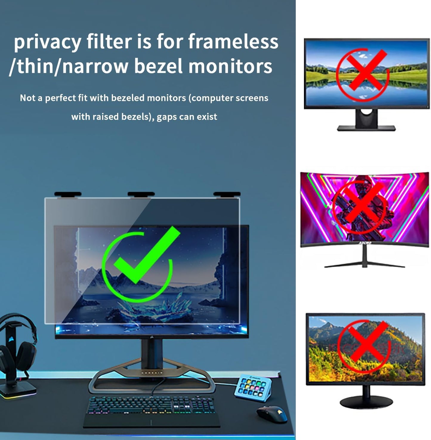 2 Pack Magnetic Hanging Computer Privacy Screen 22 Inch for 16:10 Widescreen Monitor, Removable Privacy Screen Anti Glare Blue Light Computer Screen Privacy Shield, Anti-Scratch 22 in Protector Film