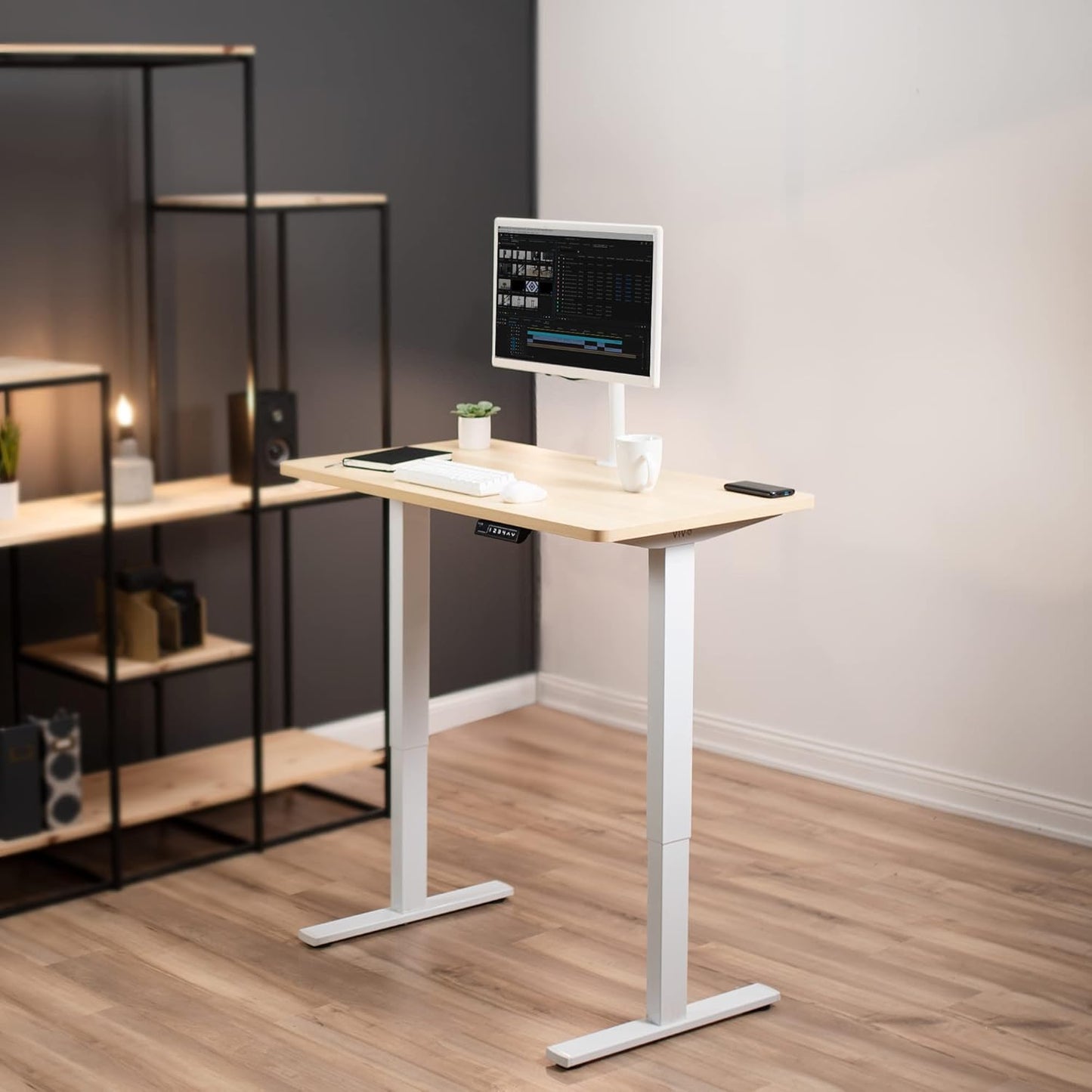 VIVO Electric 43 x 24 in Standing Desk, Memory Height Adjustment, 1B Series, Light Wood Top, White Frame, DESK-1W4C