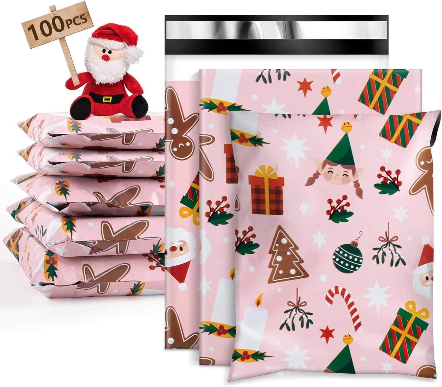 Oududianzi Christmas Mailers 6x9, 100 Pack - Holiday Poly Mailers, Shipping Bags
