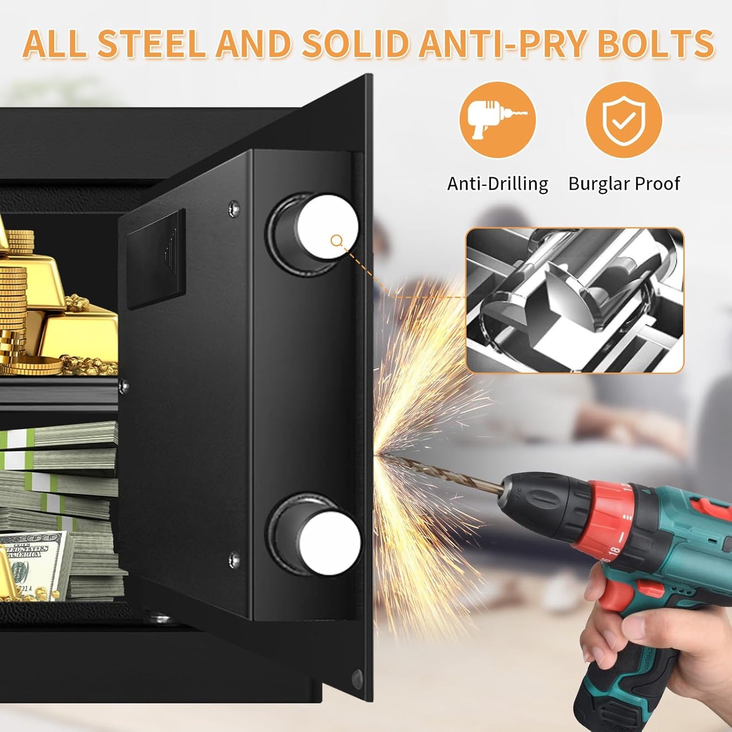 1.2 Cub Small Fireproof Safes for Home Use, Digital Home Safe Fireproof Waterproof with Programmable Keypad, Spare Keys and Removable Shelf, Fire Safe Box for Money Medicines Valuables