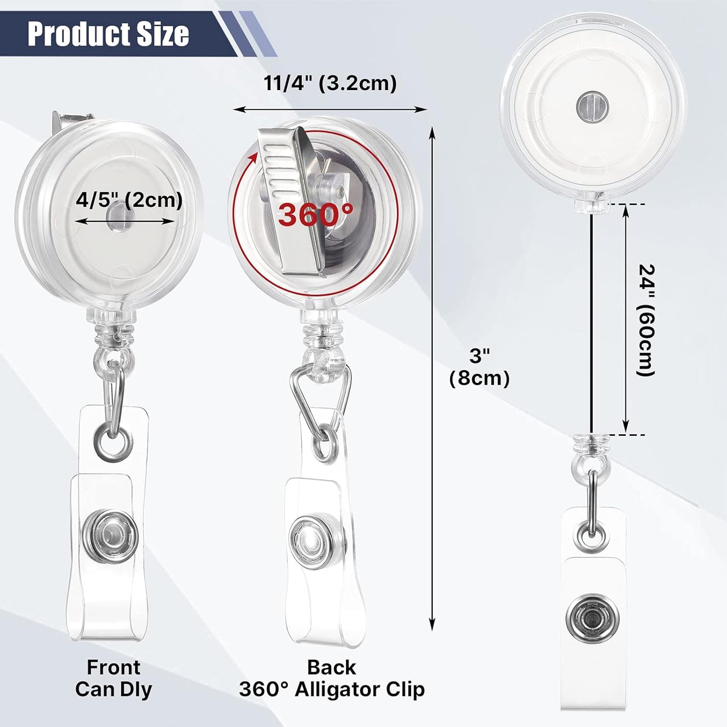 Fulmoon 100 Pcs Translucent Retractable Badge Reels Round ID Badge Holders Nursing Name Reels with Swivel Alligator Clip and Vinyl Card Strap for Nurses Volunteer Students Teachers(Translucent Clear)