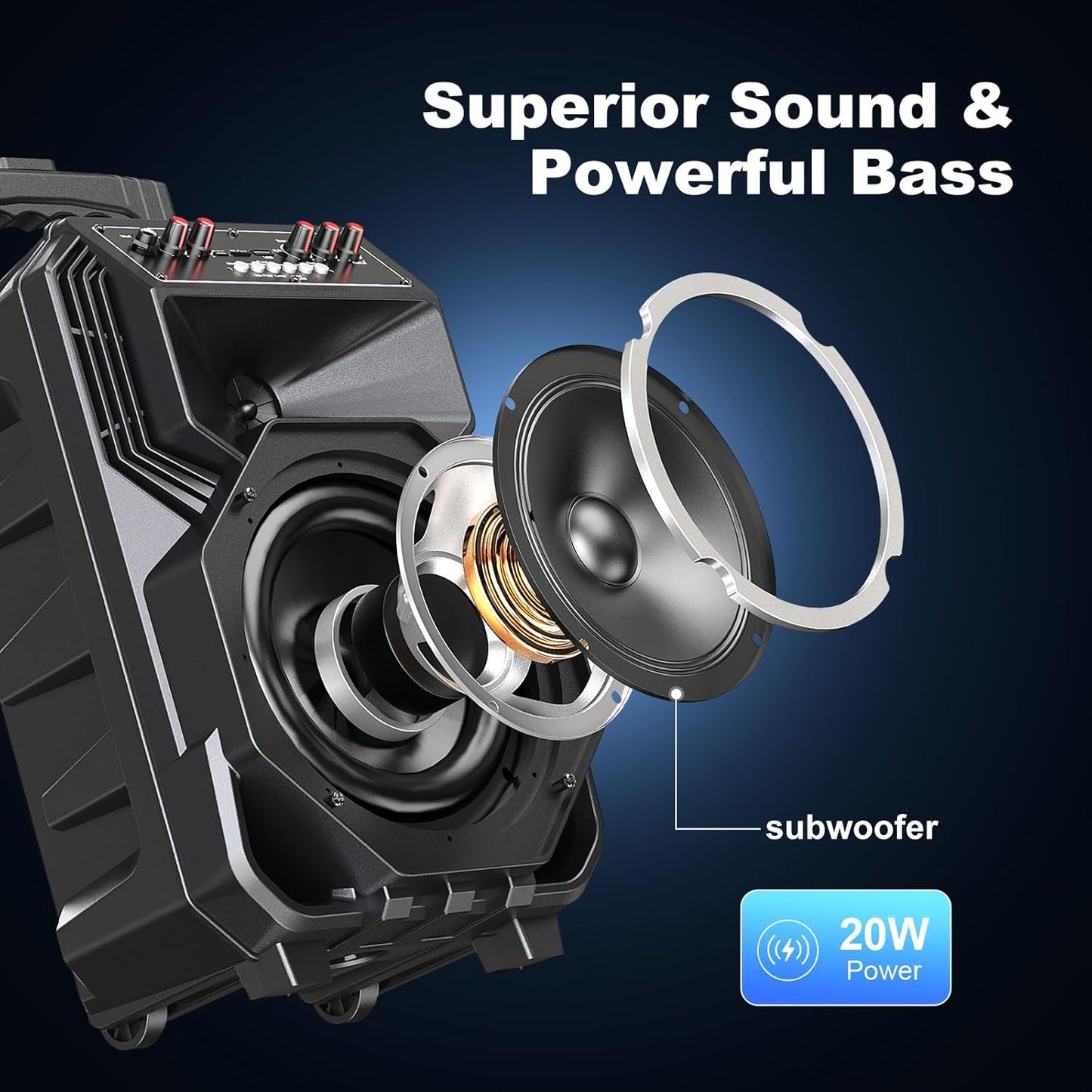 Karaoke Machine with 2 Wireless Microphones, Rolling Wheels, and Trolley – 8800mAh Portable Bluetooth Speaker, PA System with Lights, Adjustable Bass/Treble/Echo for Parties, Indoor and Outdoor Use