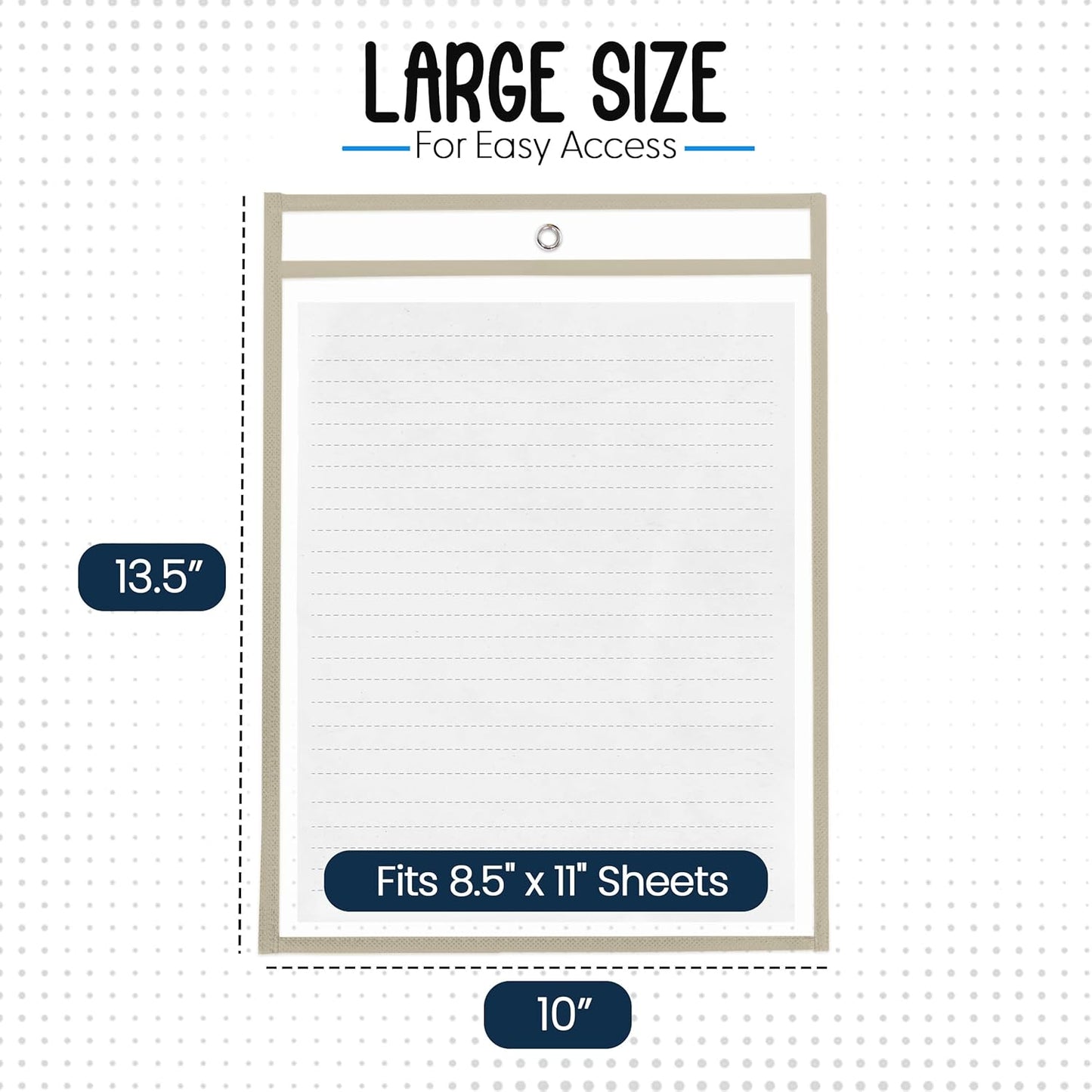 Essex Wares - 6 Pack, Beige, Durable Water-Resistant Dry Erase Pocket Document Protectors, 10" Wide x 13.5" Tall - Dry Erase Clear Plastic Sleeves - Reusable & Easy Erase Plastic Invoice Holders