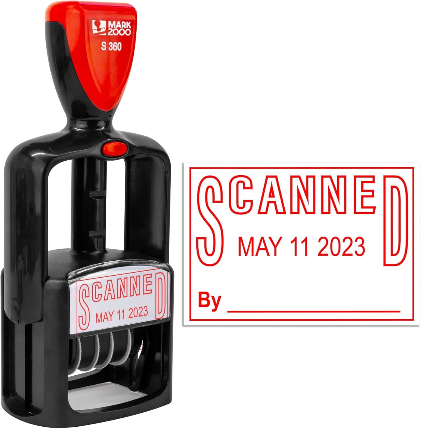 Self-Inking Rubber Date Office Stamp with Scanned Phrase - Red Ink - 12-Year Band