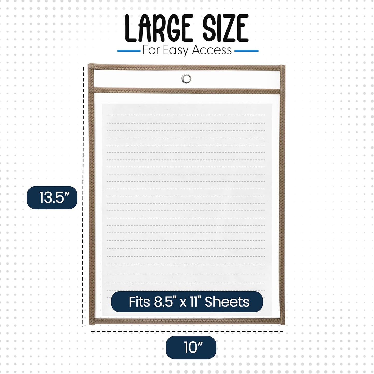 Essex Wares - 6 Pack, Tan, Durable Water-Resistant Dry Erase Pocket Document Protectors, 10" Wide x 13.5" Tall - Dry Erase Clear Plastic Sleeves - Reusable & Easy Erase Plastic Invoice Holders