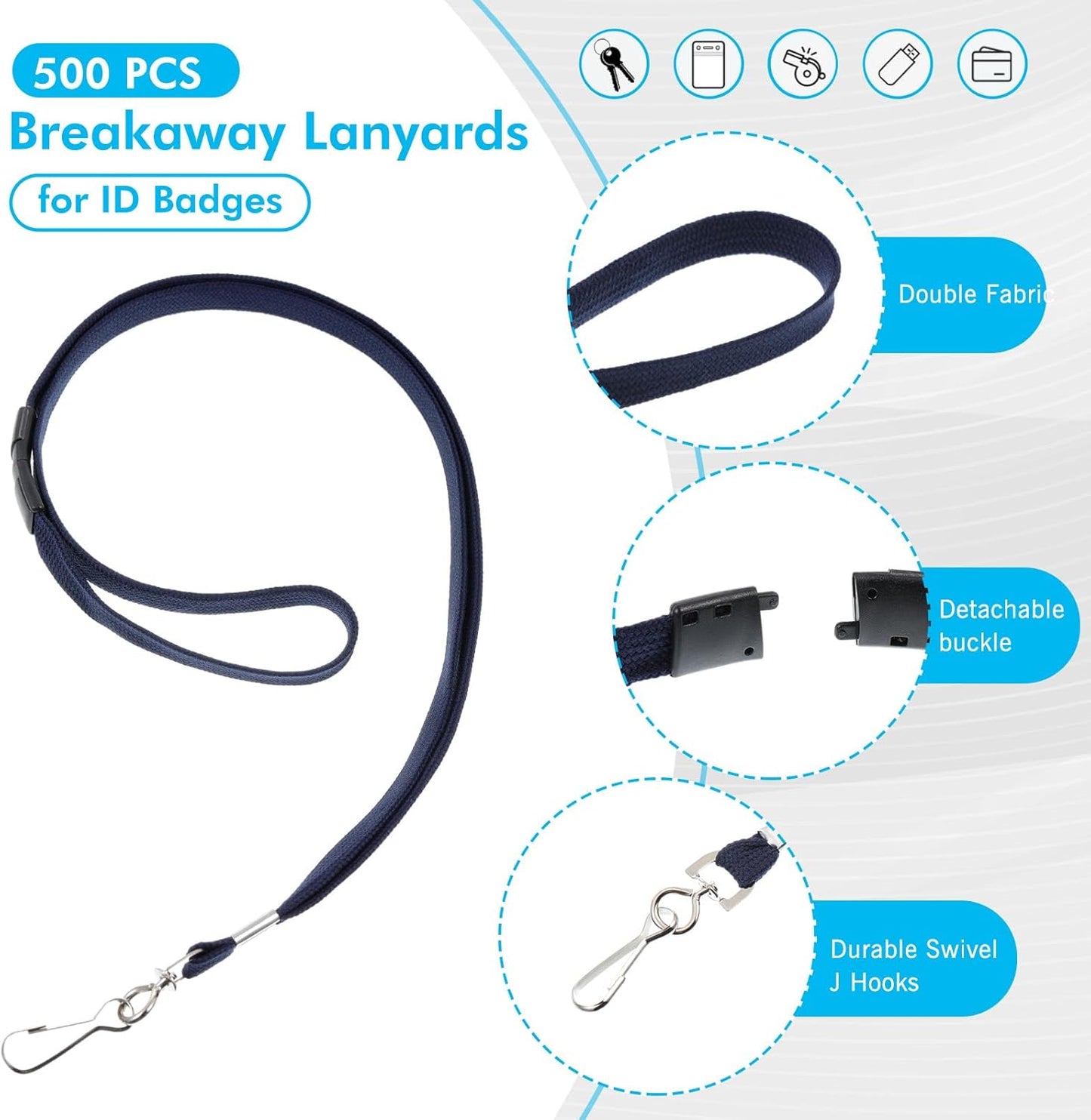 Windyun Breakaway Lanyards for ID Badges Bulk Lanyards Strap with J Hook Flat Lanyards School and Office Supplies