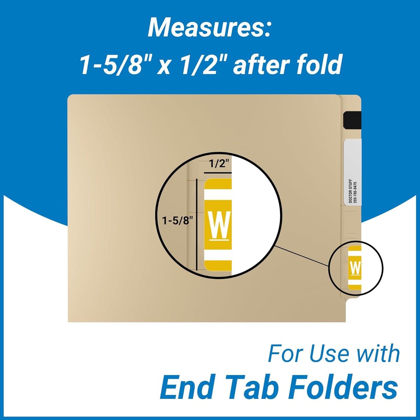 Doctor Stuff - File Folder Labels, Alphabet Letter W, Compatible with Smead Alpha Z Acc/ACCS - SMSM Series Alpha Stickers Yellow, 1-5/8" x 1”, 250/Roll