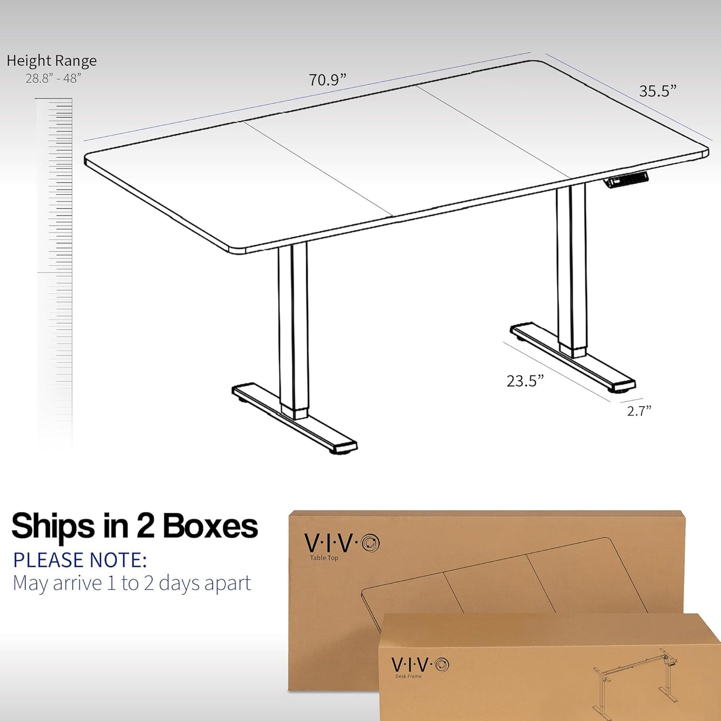 VIVO Electric 71 x 36 in Rustic Standing Desk, Memory Height Adjustment, 1B Series, Vintage Brown Top White Frame, DESK-KIT-1W7N-36