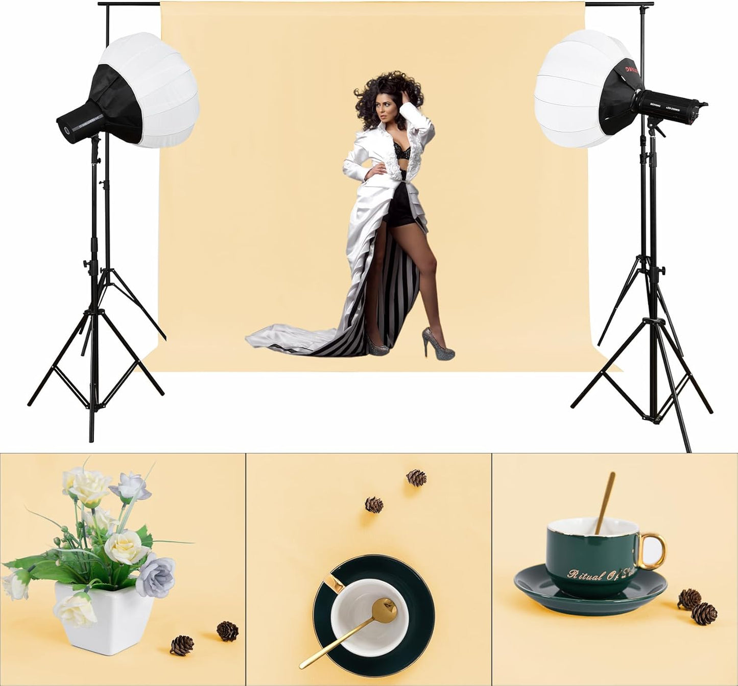 Joccun 7X10FT Champagne Backdrop Background for Photography,Polyester Backdrop Curtain Background Screen for Photography,Photoshoot,Video Recording,Studio(7X10ft,Champagne)