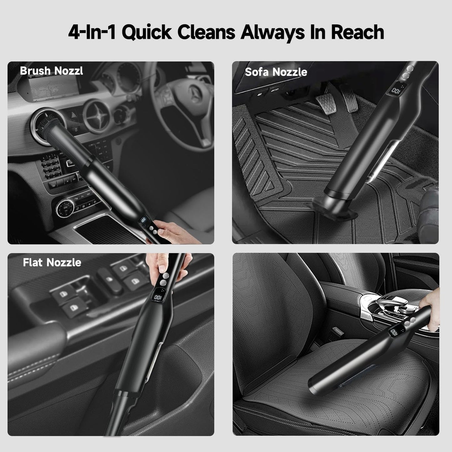 Cordless Handheld Vacuum, Car Vacuum Cleaner with Charging Dock, 23Kpa High Powerful HandHeld Vacuum with 250ML Dust Cup, 2-in-1 CreviceTool, Lightweight Vacuum Cleaner for Pet, Car, Office, Home