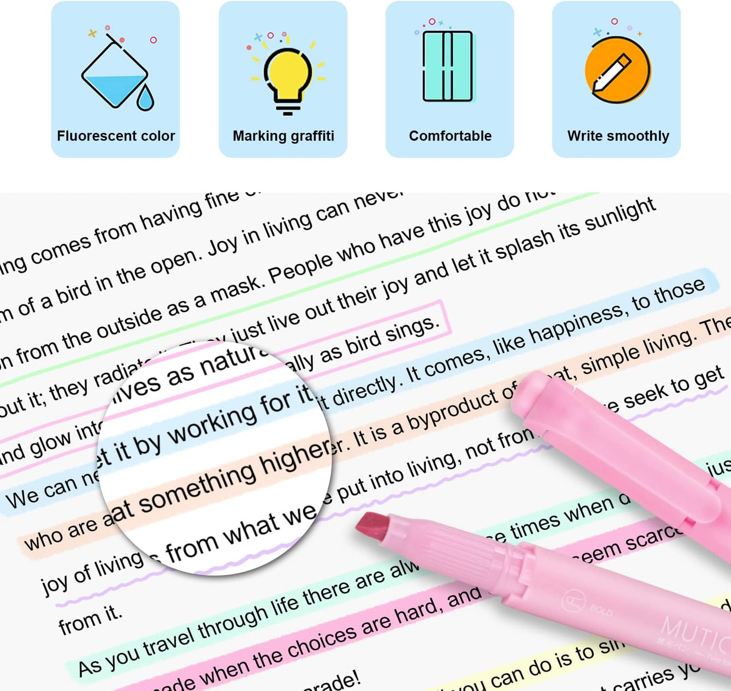 YOOUSOO Pastel Highlighters, 24 Pack, Dual Tip, Assorted Colors, Fast Dry, Highlighter Pastel, Set, Bible Journaling Highlighter, Marker, Colored School Supplies