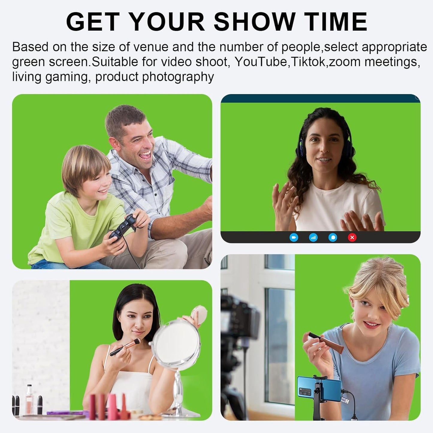 LIHONG Large Green Screen Collapsible Chroma Key Backdrop,Portable Retractable for Video, Live Game,Aluminum Base,Wrinkle Resistant Fabric,Pull-up Style,Auto-Locking Frame (59.8Wx78.7H inch)